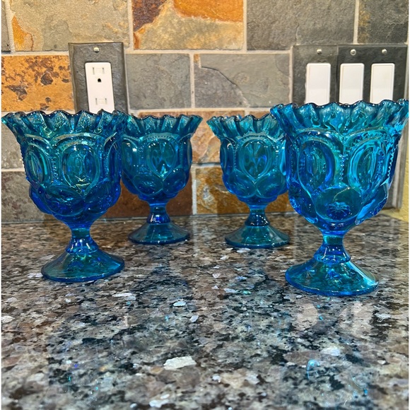 Fenton Other - Vintage L.E. Smith Moon & Stars Fenton Blue Glass Goblets/Vase set of 4